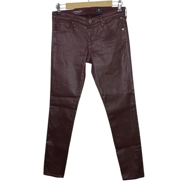 AG Adriano Goldschmied Pants Womens 27 Red Wine Legging Ankle Faux Leather NEW - Picture 1 of 13
